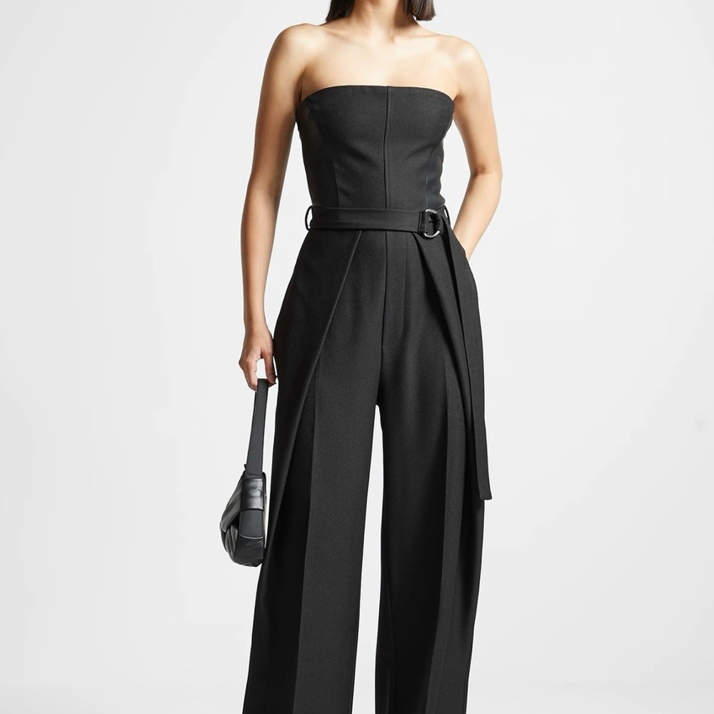 Maniere De Voir Black Strapless Belted Jumpsuit